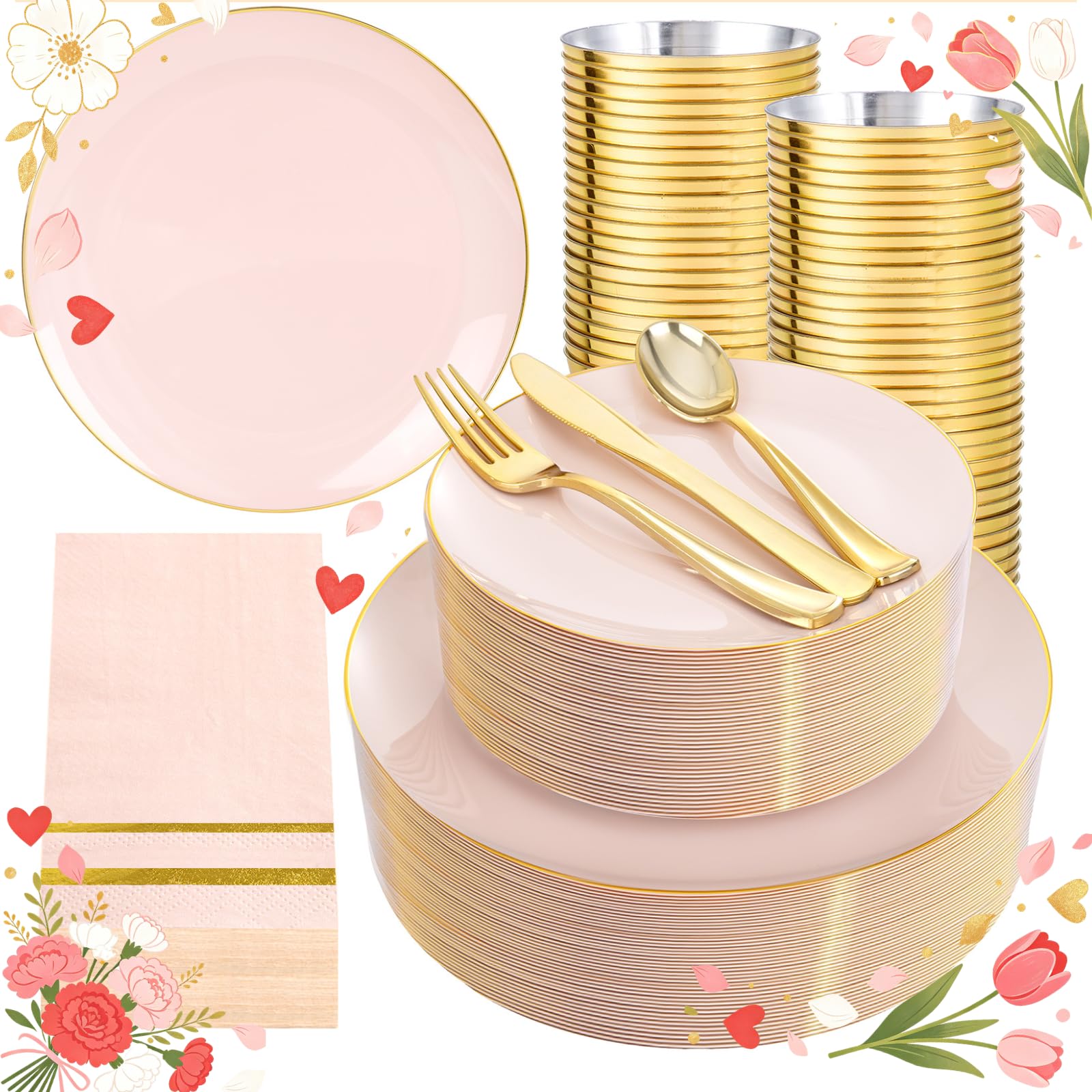 Amazon.com: NOCCUR 350PCS Pink Plates Disposable - Pink Gold